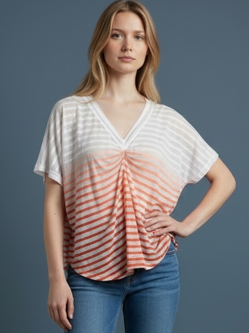 ❤️ YFB Young Fabulous & Broke Sheer Ombre Striped Tee
